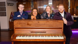 Pictured: Frasier Hickland, Rosetta Cucchi WFO Artistic Director, Deirdre Hannon Plant Manager Danone Wexford and Seán Tester. Photo: Patrick Browne