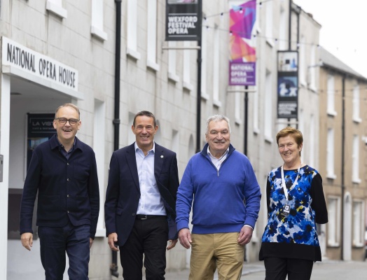 Pictured: Loughlin Deegan, Interim Executive Director WFO, David Lane Managing Director at Ecclesiastical Ireland, Davy Lynch who has been awarded the 2025 Ecclesiastical/Wexford Festival Opera Volunteer of the Year, and Eleanor White, Chair of the Volunteer Committee.
﻿Photo: Patrick Browne